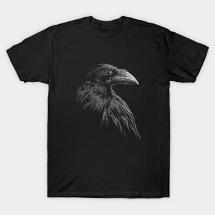 Mystical Black Raven Illustration Goth Viking Crow Artwork T-Shirt